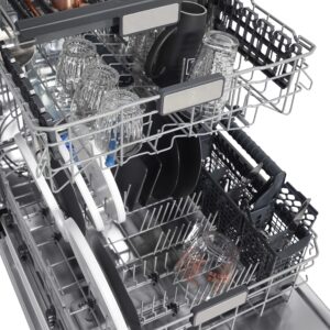 ZLINE Autograph Edition 24" 3rd Rack Top Touch Control Tall Tub Dishwasher in Black Stainless Steel with Champagne Bronze Handle, 45dBa (DWMTZ-BS-24-CB)