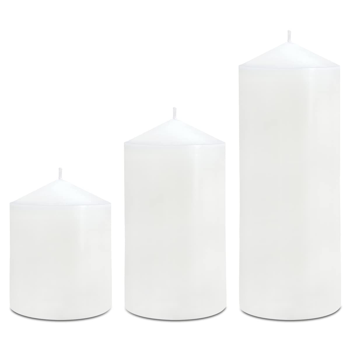 Pillar Candles 3 x 4, 6, and 8 inches, Large Handmade Candles Set of 3, White Decorative Candles for Wedding, Home Decoration, Dinner, Church