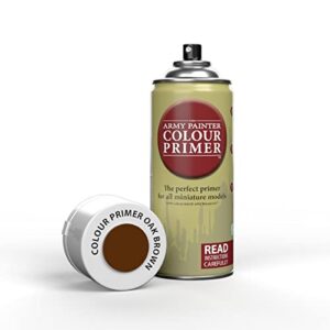 the army painter color primer spray paint - acrylic spray undercoat for miniature painting - spray primer for plastic miniatures (oak brown)