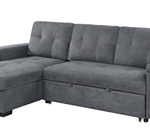 Lilola Home Toby Gray Woven Fabric Reversible Sleeper Sectional Sofa with Storage Chaise Cup Holder USB/USB-C Ports and Pockets