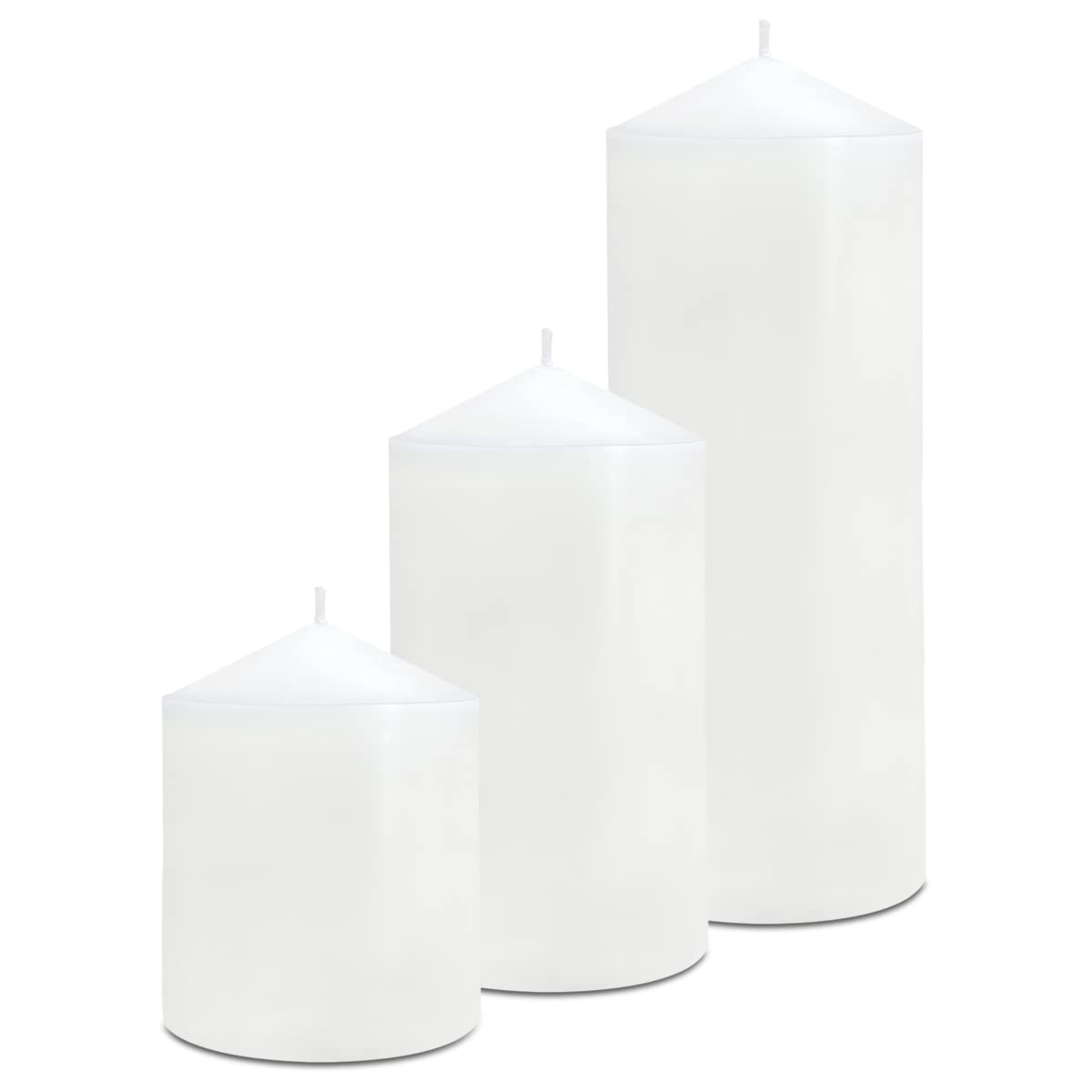 Pillar Candles 3 x 4, 6, and 8 inches, Large Handmade Candles Set of 3, White Decorative Candles for Wedding, Home Decoration, Dinner, Church