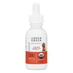 Aspen Green USDA Certified Organic Hemp Oil for Dogs & Cats - Helps with Calming and Mobility - Dog Hemp Oil Drops May Support Occasional Dog & Cat Anxiety Relief (Bacon Flavored, for Medium Pets)