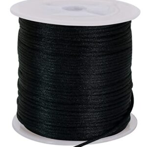 TONIFUL 1.5mm x 50 Yards Black Nylon Cord Satin String for Bracelet Jewelry Making Rattail Macrame Trim Cord Necklace Bulk Beading Thread Kumihimo Chinese Knot Craft