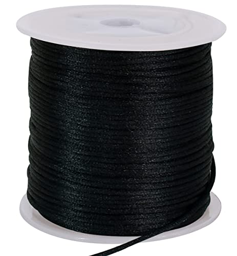 TONIFUL 1.5mm x 50 Yards Black Nylon Cord Satin String for Bracelet Jewelry Making Rattail Macrame Trim Cord Necklace Bulk Beading Thread Kumihimo Chinese Knot Craft