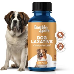 dog laxative constipation relief - dog stool softener remedy eases irregular bowel movements, scooting & rectal itching; supports canine digestion & dog gas relief - 400 odorless, tasteless pills