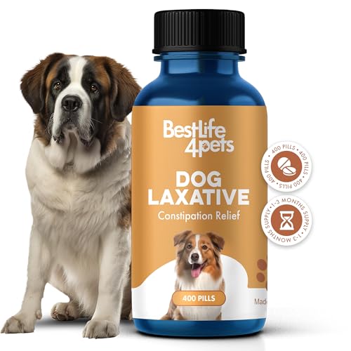 Dog Laxative Constipation Relief - Dog Stool Softener Remedy Eases Irregular Bowel Movements, Scooting & Rectal Itching; Supports Canine Digestion & Dog Gas Relief - 400 Odorless, Tasteless Pills