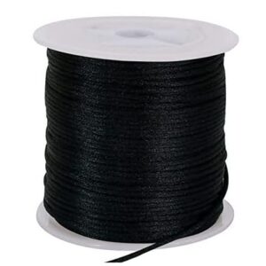 TONIFUL 1.5mm x 50 Yards Black Nylon Cord Satin String for Bracelet Jewelry Making Rattail Macrame Trim Cord Necklace Bulk Beading Thread Kumihimo Chinese Knot Craft