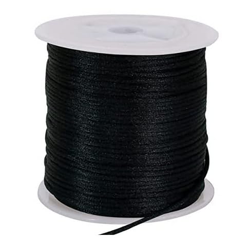 TONIFUL 1.5mm x 50 Yards Black Nylon Cord Satin String for Bracelet Jewelry Making Rattail Macrame Trim Cord Necklace Bulk Beading Thread Kumihimo Chinese Knot Craft