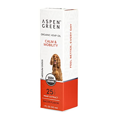 Aspen Green USDA Certified Organic Hemp Oil for Dogs & Cats - Helps with Calming and Mobility - Dog Hemp Oil Drops May Support Occasional Dog & Cat Anxiety Relief (Bacon Flavored, for Medium Pets)