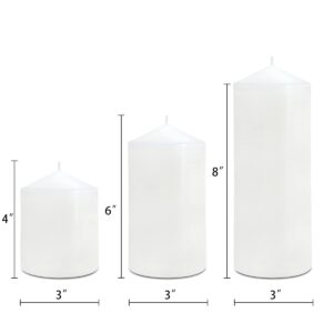 Pillar Candles 3 x 4, 6, and 8 inches, Large Handmade Candles Set of 3, White Decorative Candles for Wedding, Home Decoration, Dinner, Church