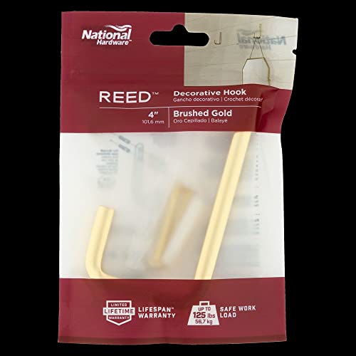 National Hardware N337-917 Reed Modern Hook, 4", Brushed Gold