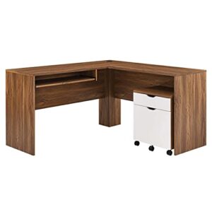 Modway Envision Mid-Century Modern, Desk and File Cabinet Set, Walnut White