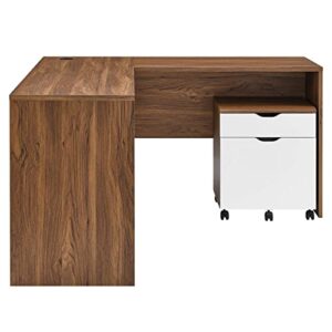 Modway Envision Mid-Century Modern, Desk and File Cabinet Set, Walnut White