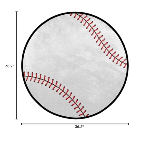 Pardick Baseball Rug Round 3ft Circle American Sport Area Rug for Men Living Room,Kids Boys Bedroom Playroom Home Decor Sports Baseball Pattern Nursery Rug White (36.2 inch)