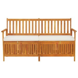 vidaXL Solid Acacia Wood Storage Bench with Cushion- Brown & Cream White, Indoor-Outdoor Versatile Bench with Ample Storage, Comfortable Padded Cushion Included