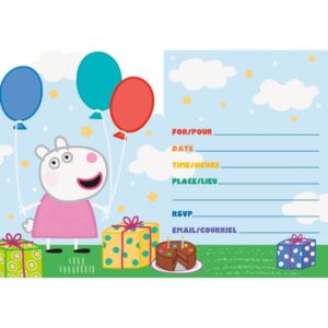 Unique Peppa Pig Birthday Party Supplies Bundle Pack includes 16 Party Invitations with Envelopes and 1 Dinosaur Sticker Sheet