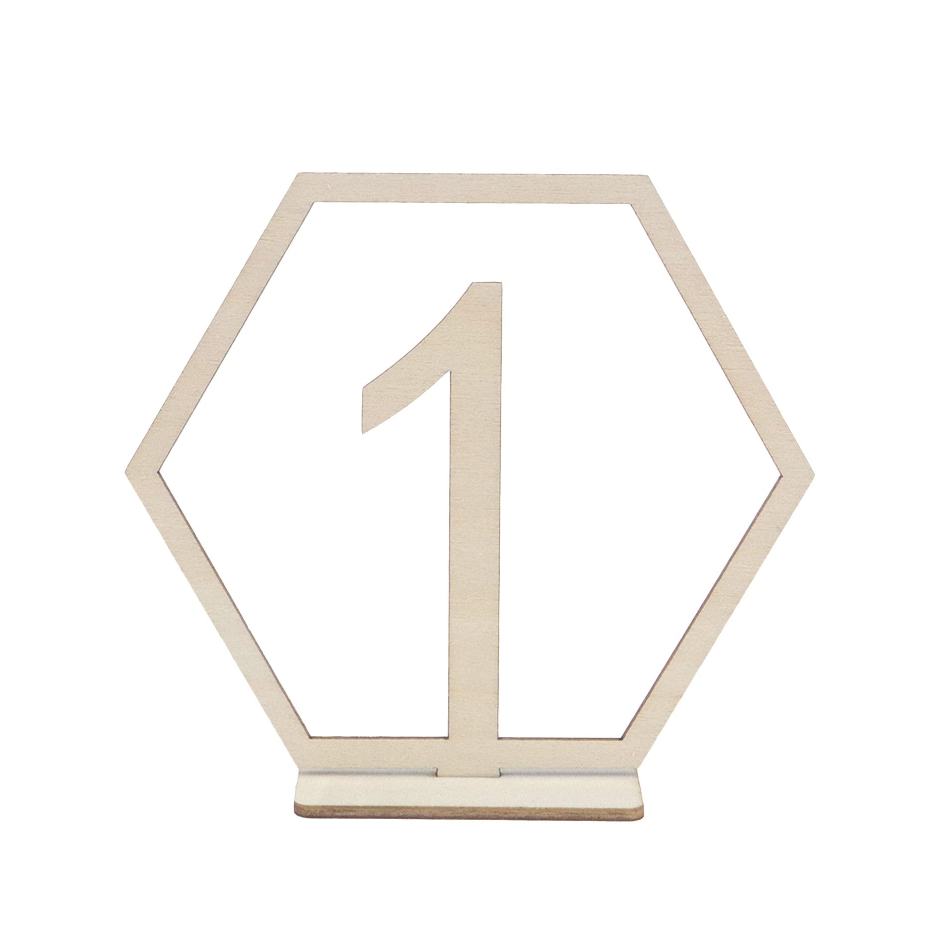 HEVSTIL 10pcs 1-10 Wooden Table Numbers, Wedding Table Numbers with Holder Base Wooden Table Numbers Hexagon Shape Table Numbers for Wedding Reception and Decoration