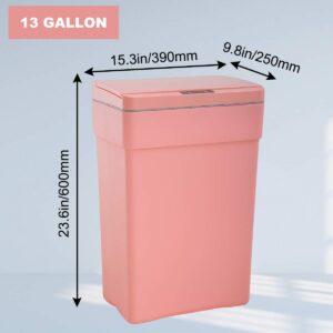 Dkelincs 13 Gallon Trash Can Automatic Motion Sensor Kitchen Trash Can Plastic High-Capacity Touch Free Garbage Can with Lid for Bathroom Bedroom Home Office, 50 Liter, Pink