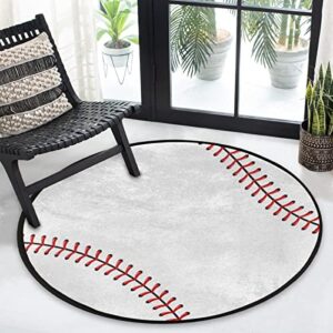 Pardick Baseball Rug Round 3ft Circle American Sport Area Rug for Men Living Room,Kids Boys Bedroom Playroom Home Decor Sports Baseball Pattern Nursery Rug White (36.2 inch)