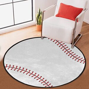 Pardick Baseball Rug Round 3ft Circle American Sport Area Rug for Men Living Room,Kids Boys Bedroom Playroom Home Decor Sports Baseball Pattern Nursery Rug White (36.2 inch)