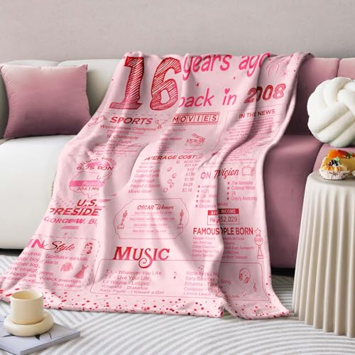 Sweet 16 Birthday Gifts for Girls 16th Birthday Decorations Big Sister Gifts for Little Girls Sweet 16 Gift Ideas for Daughter Sister Bestie Soft Throw Blanket Back in 2008-60x50 Inch - Pink