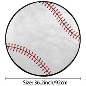 Pardick Baseball Rug Round 3ft Circle American Sport Area Rug for Men Living Room,Kids Boys Bedroom Playroom Home Decor Sports Baseball Pattern Nursery Rug White (36.2 inch)