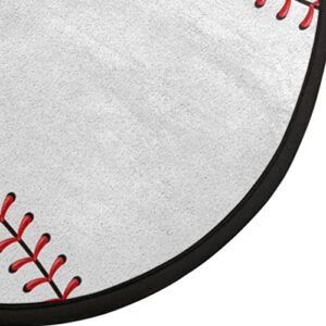 Pardick Baseball Rug Round 3ft Circle American Sport Area Rug for Men Living Room,Kids Boys Bedroom Playroom Home Decor Sports Baseball Pattern Nursery Rug White (36.2 inch)