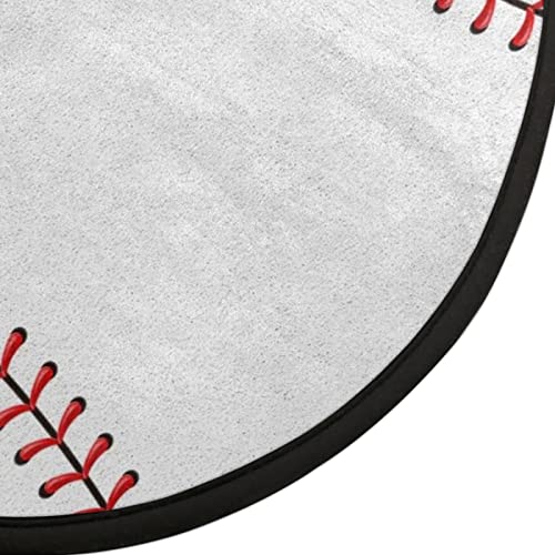 Pardick Baseball Rug Round 3ft Circle American Sport Area Rug for Men Living Room,Kids Boys Bedroom Playroom Home Decor Sports Baseball Pattern Nursery Rug White (36.2 inch)