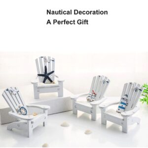 JOINSI 4 Pieces Wooden Adirondack Miniature Chair Ornaments with Nautical Life Ring for Coastal, Ocean, Beach Office Home Decoration Favor