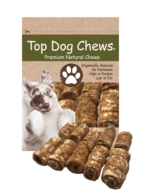 Top Dog Chews – 3” Mini Cheek Rolls with Bully Dust Sprinkles, 10 Pack, Long Lasting Dog Bones for Aggressive Chewers, Rawhide Free Dog Treats