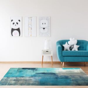 LOKMU Non-Slip Area Rugs Turquoise and Grey Abstract Art Home Decor Rugs Carpet for Classroom Living Room Bedroom Dining Kindergarten Room 5'x7'