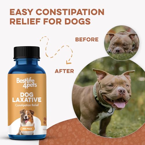 Dog Laxative Constipation Relief - Dog Stool Softener Remedy Eases Irregular Bowel Movements, Scooting & Rectal Itching; Supports Canine Digestion & Dog Gas Relief - 400 Odorless, Tasteless Pills