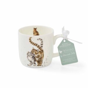 Royal Worcester Wrendale Designs Feline Fine Mug | 14 Ounce Large Coffee Mug with Cat Design | Made from Fine Bone China | Microwave and Dishwasher Safe