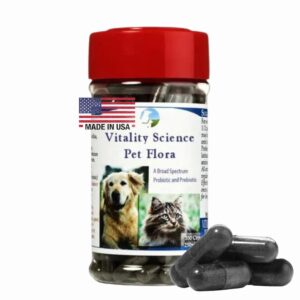 vitality science pet flora natural cat & dog gut health probiotics | dog digestive supplements | cat constipation relief | dog gas remedy | daily probiotic for dogs & cats (250 caps)