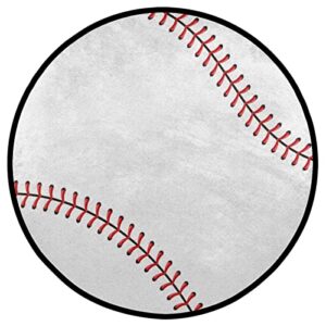 pardick baseball rug round 3ft circle american sport area rug for men living room,kids boys bedroom playroom home decor sports baseball pattern nursery rug white (36.2 inch)