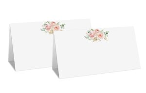 boho floral blush pink table place card, 25 pcs tent style cards set, editable name cards for table seating, food lables for birthday party, baby shower, wedding, bridal shower(18)