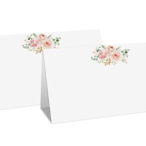 Boho Floral Blush Pink Table Place Card, 25 Pcs Tent Style Cards Set, Editable Name Cards for Table Seating, Food Lables for Birthday Party, Baby Shower, Wedding, Bridal Shower(18)