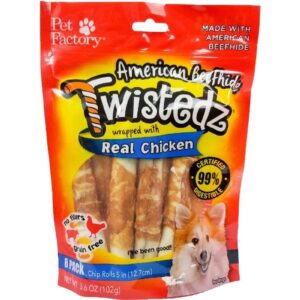 Pet Factory Twistedz American Beefhide 5" Chip Rolls Dog Chew Treats w/ Real Chicken Meat Wrap - 8 Count/1 Pack