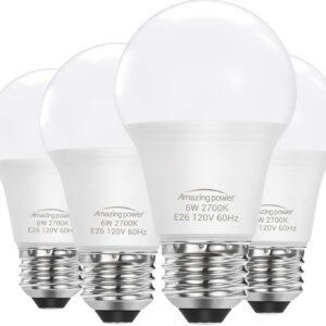 Amazing power E26 LED Bulb, 40W Equivalent Medium Base Light Bulb, Non-Dimmable, Soft White 2700K, 6W E26 LED Light Bulbs for Home Lighting Lamp, 4-Pack