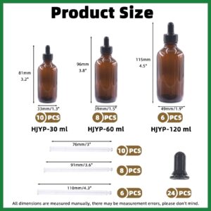 Keadic 24 Pack 1 Oz 2 Oz 4 Oz Glass Dropper Bottles Assortment Set with Tapered Eye Dropper & Black Cap Amber Round Boston Tincture Bottles for Massage Essential Oils Perfumes Liquids