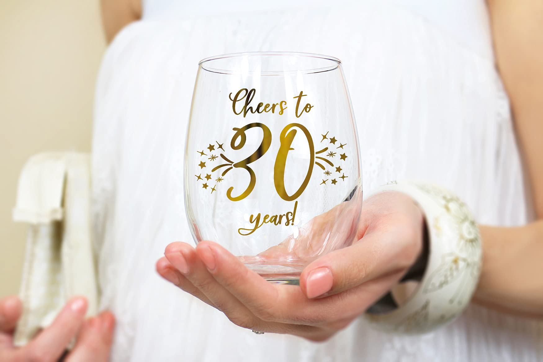 Honeyplum 30th Birthday or Anniversary Wine Glass Gift - Cheers to 30 Years - 20oz - Stunning Gold Foil Design