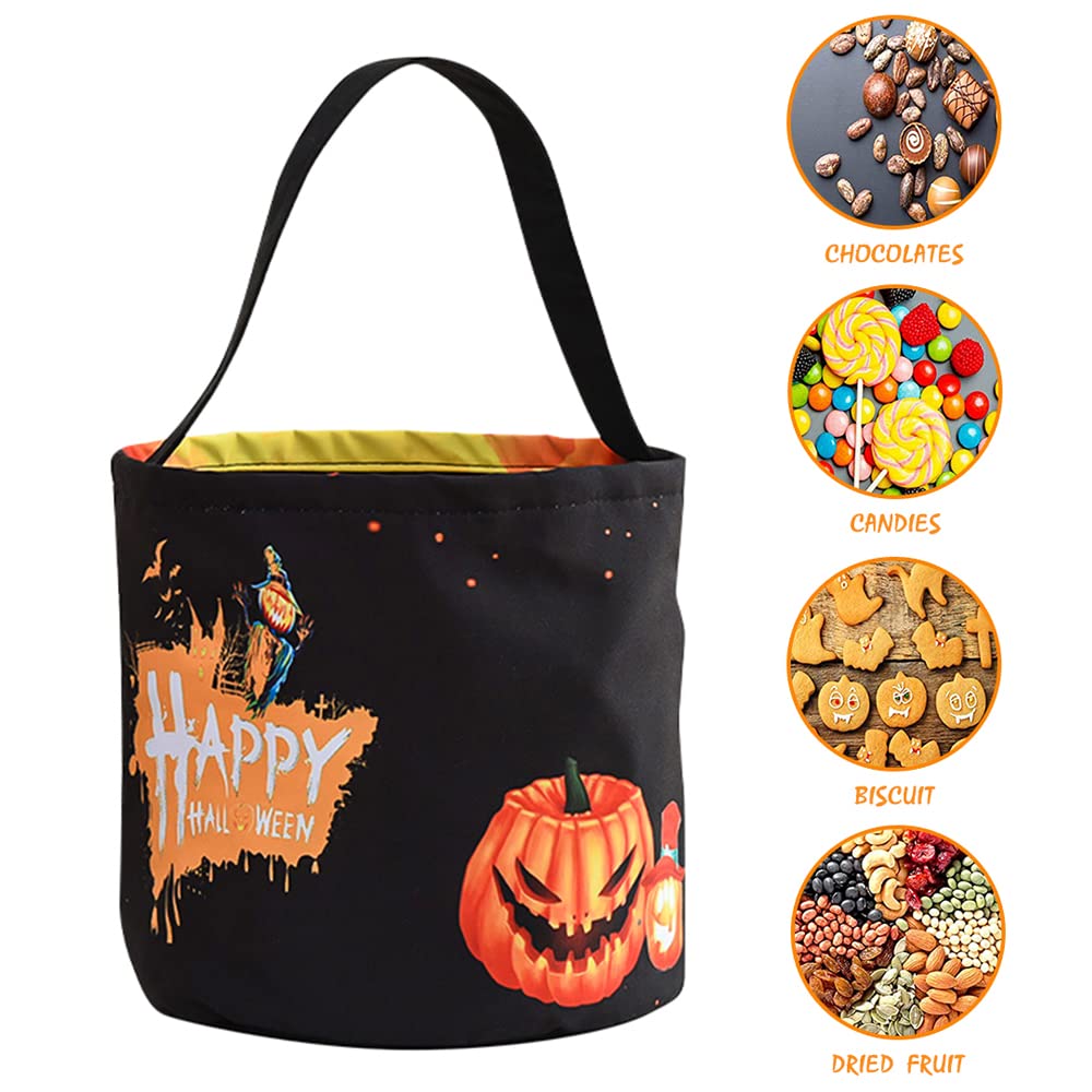 Mopoin LED Light Halloween Candy Bag for Trick or Treating, Light up Halloween Candy Buckets, Halloween Trick or Treat Bags for Kids, Pumpkin Tote Bags for Halloween Party, 9.4 x 9 inch