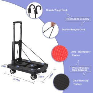 Jogtlyer Folding Hand Truck Lightweight,Foldable Dolly with 4 Rotate Wheels,110 lbs Heavy Duty Hand cart for Luggage,Dolly for Moving Travel Shopping Airport Office Use