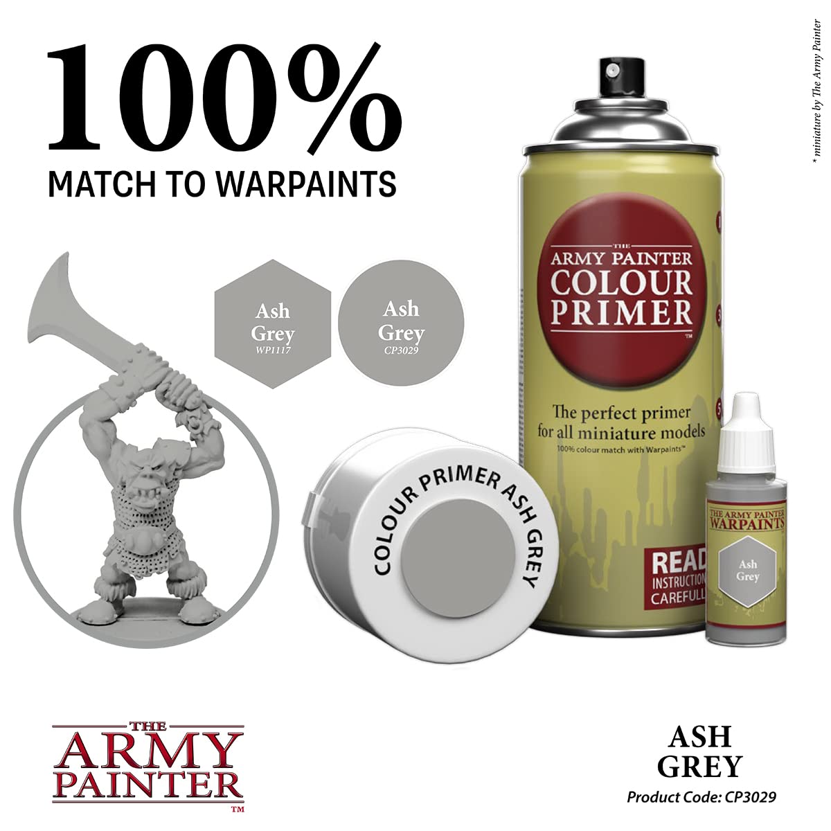 The Army Painter Color Primer Spray Paint, Ash Grey, 400ml, 13.5oz - Acrylic Spray Undercoat for Miniature Painting - Spray Primer for Plastic Miniatures