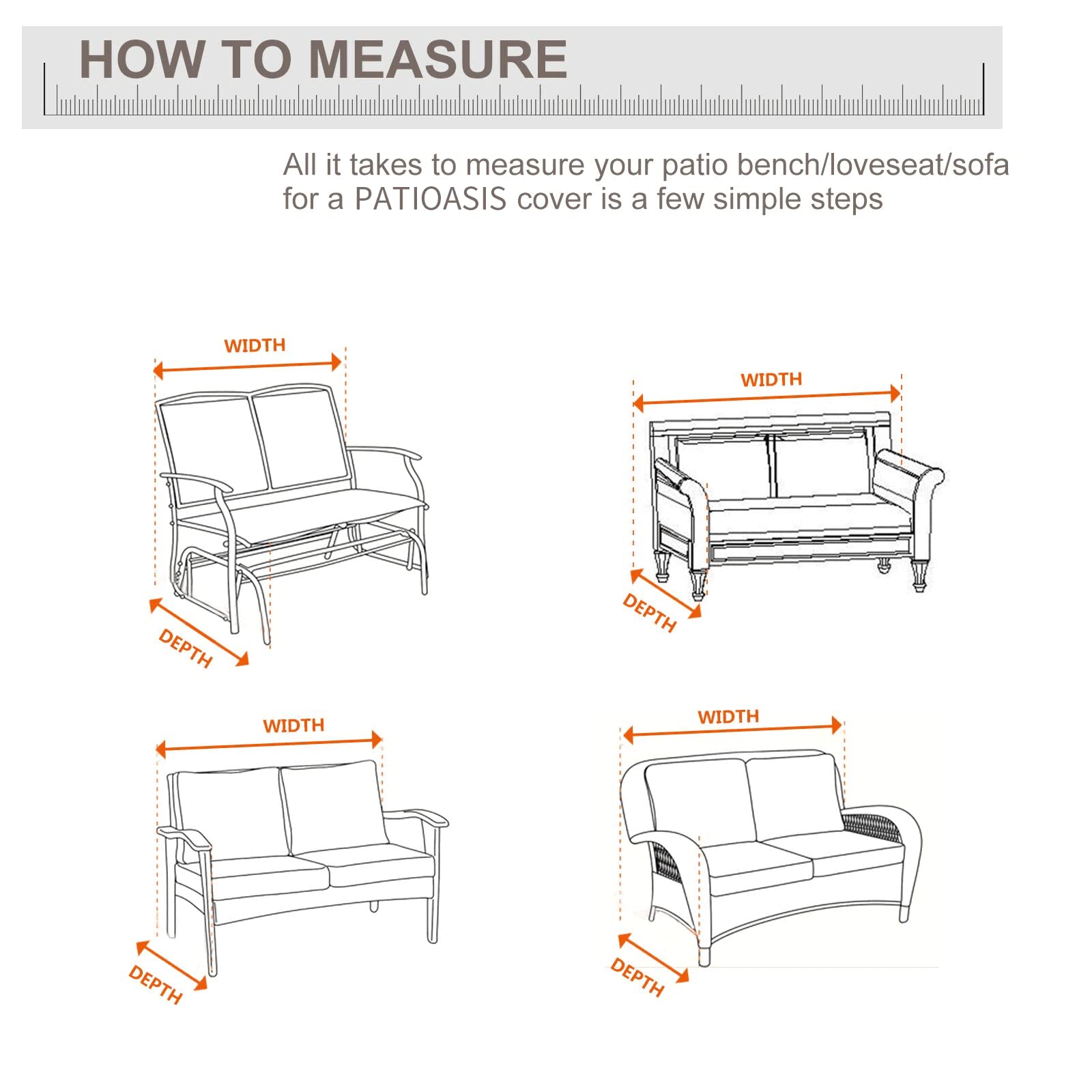 PATIOASIS Outdoor Lounge Loveseat Couch Cover 38'' Deep Waterproof 62inches Long Patio Loveseat Covers Gray for Outdoor Furniture Rainproof Snowproof UV-Resistant