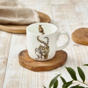 Royal Worcester Wrendale Designs Feline Fine Mug | 14 Ounce Large Coffee Mug with Cat Design | Made from Fine Bone China | Microwave and Dishwasher Safe