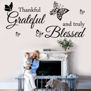 Wall Decal Quote Faith Vinyl Lettering Thankful Grateful and Truly Blessed Inspirational Quote Wall Decor Wall Stickers for Home Decor Living Room Kitchen Office Wall Decoration.