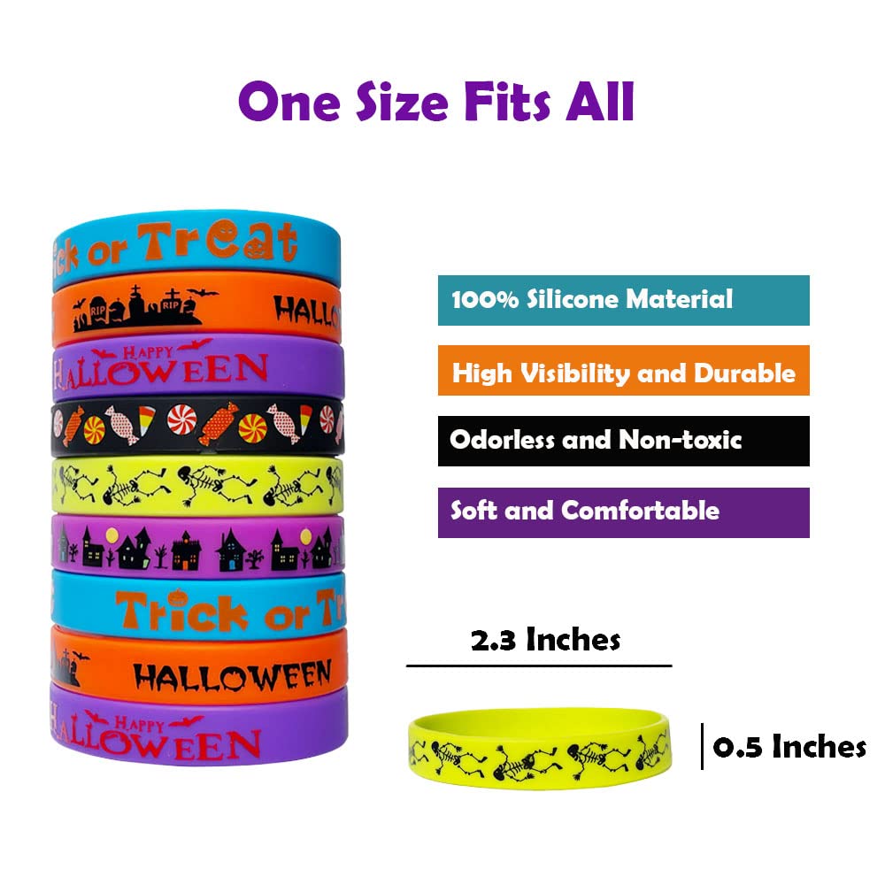 JAKADYUKS 60pcs Halloween Silicone Bracelets Party Rubber Wristband Trick or Treat Gifts School Gifts Supplies Return Gifts Bulk Toys for Teacher Prizes Party Accessories