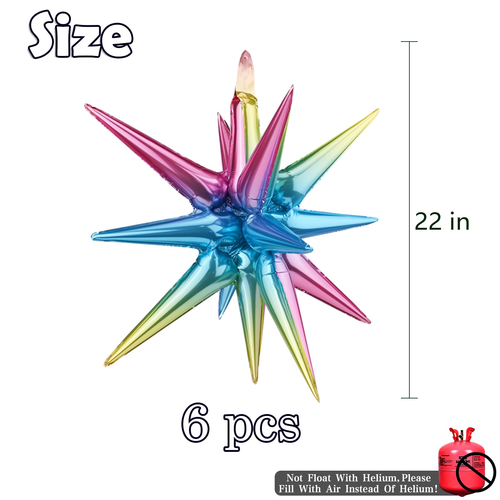 Moukiween 6 Pcs Explosion Star Foil Balloons- 12 Point Star Balloons,Multicolor Starburst Cone Mylar Balloons Spike Balloons for Party Supplies Christmas Birthday Wedding Baby Shower Photo Booth