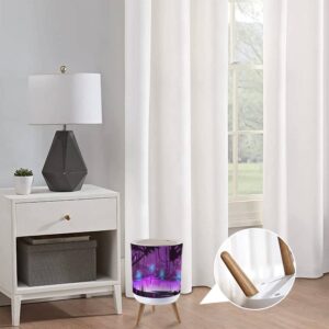 Small Trash Can with Lid for Bathroom Kitchen Office Diaper Magic forest wolves mystery silhouettes river purple light cartoon Bedroom Garbage Trash Bin Dog Proof Waste Basket Cute Decorative